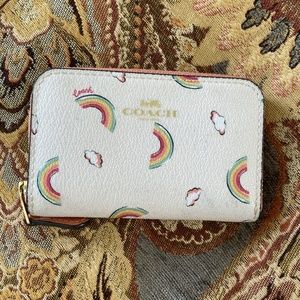 Coach White Small Zip Around Coin Case Wallet